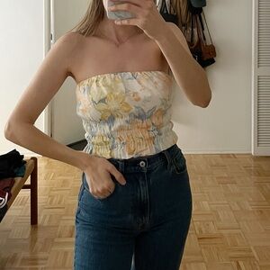 Abercrombie & Fitch Strapless Linen-Blend Ruched Top